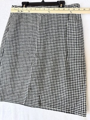 Talbots A Line Skirt 6 Black White Check Wool Blend Lined Pencil Womens