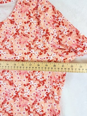 LL Bean Womens XL Pima Cotton Top Shaped 3/4 Sleeve Floral Print Jewel Neck