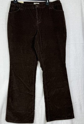 St John’s Bay Corduroy Pants 14 Petite Chocolate Brown Straight Leg Women NEW