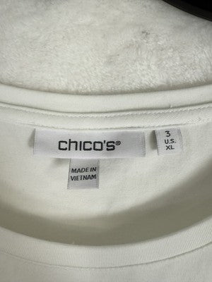 Chicos Tops Size 3 XL Women 40th Anniversary Top Shirt Knit Tee White Blue