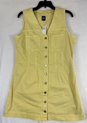 Gap Denim Mini Dress Large Womens Yellow V Neck Sleeveless New Neat