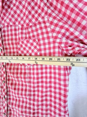 Gap Western Shirt Pearl Snap Womens XXL Pink Gingham Cotton Lightweight Roll Tab