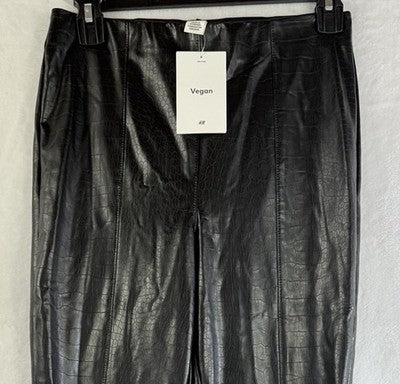 HM Faux Leather Leggings Small Black Croc Pull On Womens Vegan H&M New NWT