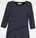Evan Picone Dress 4 Navy Blue White Stripe Jersey Knit Fit Flare Women