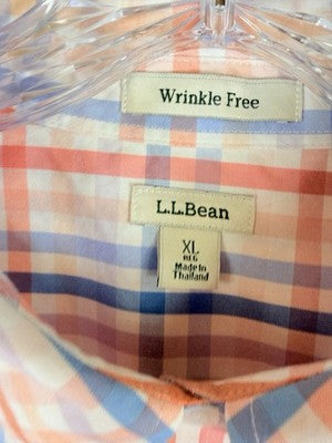 LL Bean Womens XL Shirt Wrinkle Free Pinpoint Oxford Button Up Plaid Long Sleeve