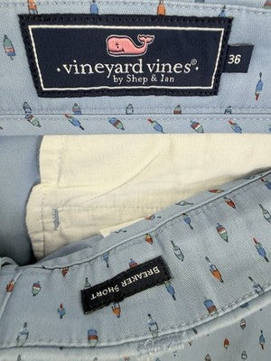 Vineyard Vines Breaker Shorts 36 Blue Nautical Buoy Print Mens 9” Flat Front
