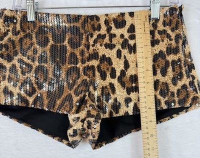 Edikted Micro Shorts Leopard Print Sequined Medium Womens