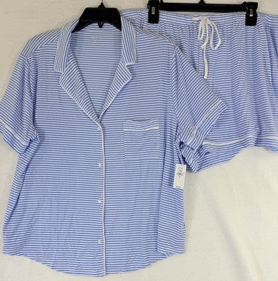 Gap Body Modal Pajamas XL Set Top Shorts Womens Blue Stripe Short Sleeve New NWT