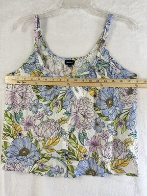 Gap Body Top Small Women Linen Blend Swing Cami Floral Pink Blue Sleeveless New