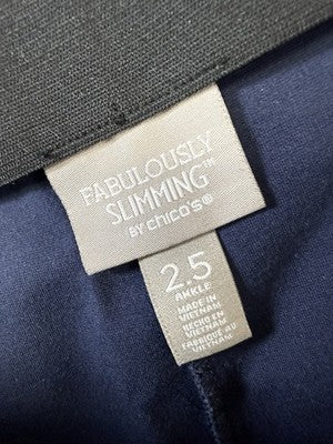 Chicos Size 2.5 Pants Ankle Ponte Pull On Navy Blue Knit Womens Large