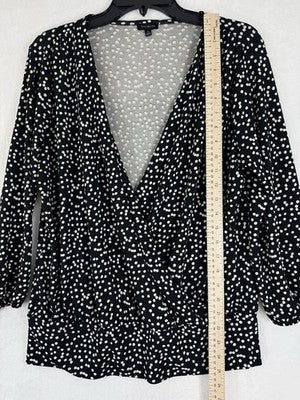 Talbots Top Medium Black White Polka Dot Surplice Blouse Long Sleeve Womens Wrap