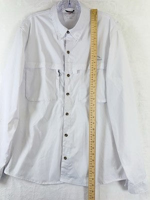LL Bean Tropicwear Shirt Large Mens White Long Sleeve Button Up *FlawRead