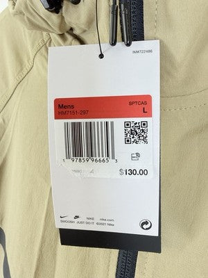 Nike Tech Woven Jacket Large Mens Parachute Beige Black Hooded New NWT $145