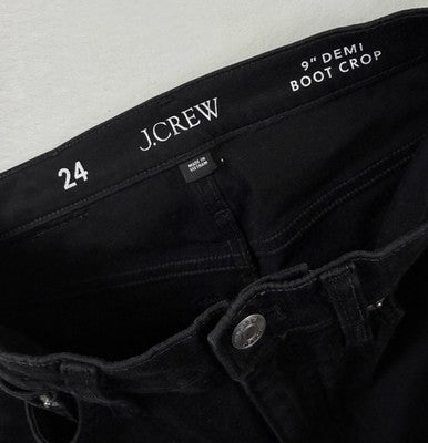 J Crew 9” Demi Boot Crop Jeans 24 Black Denim Womens Raw Hem