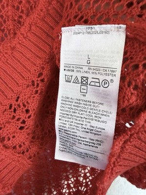 Gap x Dôen Linen Cardigan Large Women Red Short Puff Sleeve Button Front Top New