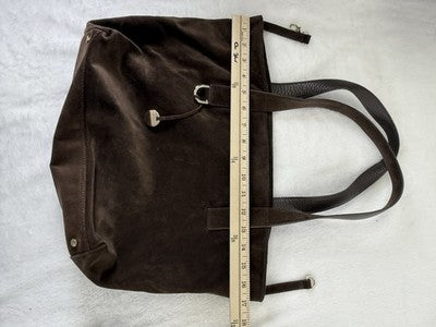 J Mclaughlin Bag Suede Leather Shoulder Tote Chocolate Brown Purse