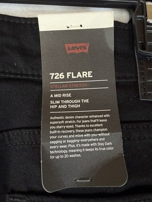 Levis 726 Flare Jeans 33 Women 33x34 Black Mid Rise Levi’s New NWT