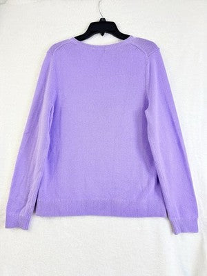 Lands End Sweater Large Womens Lavender Purple Cotton Blend V Neck
