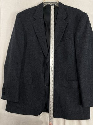 Lands End Blazer Mens 46 Long Blue 100% Wool Blue Gray Herringbone Suit Jacket