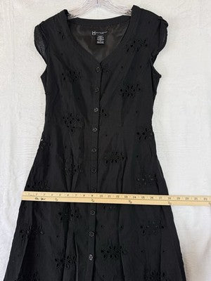 Boston Design Studios 4 Womens Dress Black Eyelet Sleeveless Fit Flare Cotton
