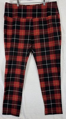 Slim Sation Pants XL Red Tartan Plaid Multiples Pull On Womens Slimsation