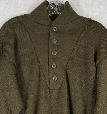 US Army Sweater Large Wool Green Men Henley Pullover Jeep Mechanic Vintage 90s