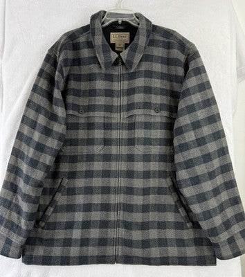 LL Bean Maine Guide Jacket XXL Wool Zip Front Jac-Shirt Gray Blue Plaid Mens