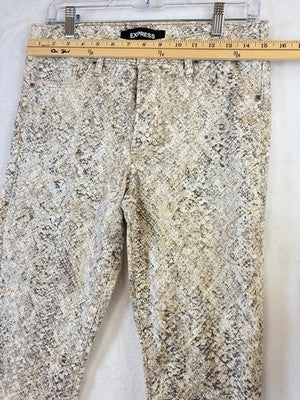 Express Jeans Women 8 Regular Skinny Mid Rise Animal Print Metallic Womens Beige