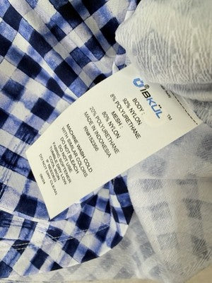 IBKUL Womens Long Sleeve Top Small 1/4 Zip Mock Neck Blue Gingham Check Golf