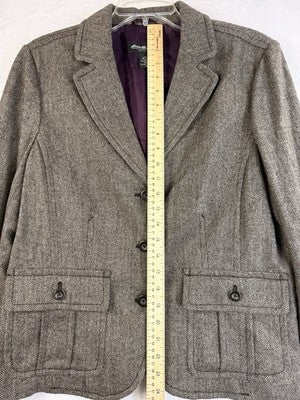 Eddie Bauer Blazer Women 16 Wool Brown Herringbone Tweed Jacket