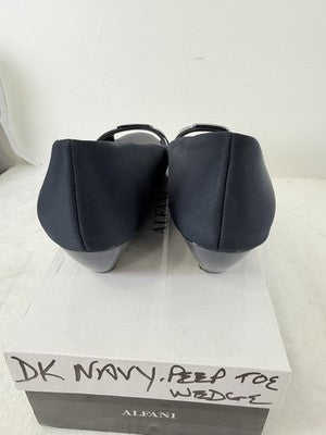 Alfani Shoes 11 Womens Carterr Peep Tow Wedge Heel Sandals Navy Blue Step N Flex
