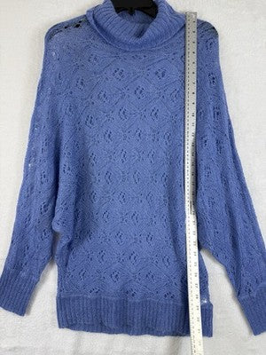 Womens XL Mohair Blend Sweater Blue Dolman Sleeve Cowl Neck Long Sleeve Tops