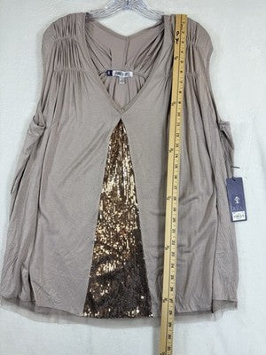 Jennifer Lopez Top 1X Womens Sleeveless Beige Sequined