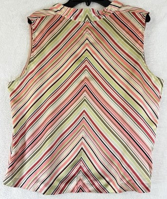 Vintage Talbots Top 14 100% Silk Sleeveless Striped Womens V Neck Blouse