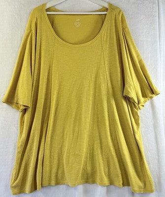 J Jill 4X Top Pima Seamed Elbow Sleeve Tunic Yellow Womens Plus Size Knit Cotton