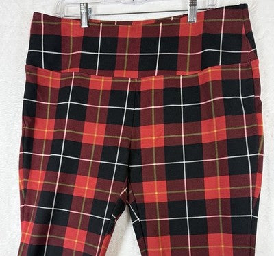 Slim Sation Pants XL Red Tartan Plaid Multiples Pull On Womens Slimsation