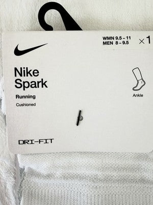 Nike Spark Running Socks White Ankle Men 8-9.5 Women 9.5-11 Cushioned Lot New
