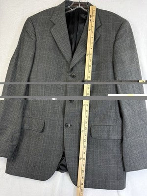 Massimo Dutti Jacket 40 Mens Gray 100% Wool Plaid Blazer Single Breasted Suit