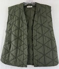 By Coco Quilted Vest Olive Green Womens Medium Made In Italy Boho Open Front