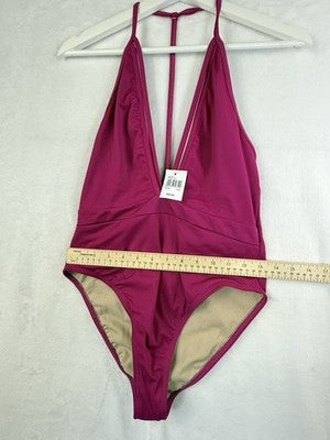 Frederik’s Of Hollywood Swimsuit Large One Piece Pink Plunging V Neck New NWT