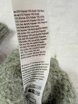 Primark Sweater Large Green Crew Neck Pink Whipstitch Wool Blend
