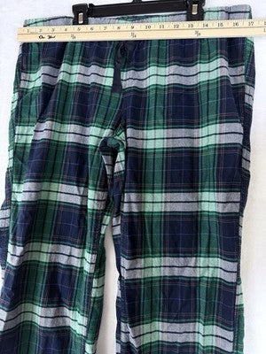 J Crew Flannel Pajama Pants Medium Mens Green Blue Plaid 100% Cotton PJ