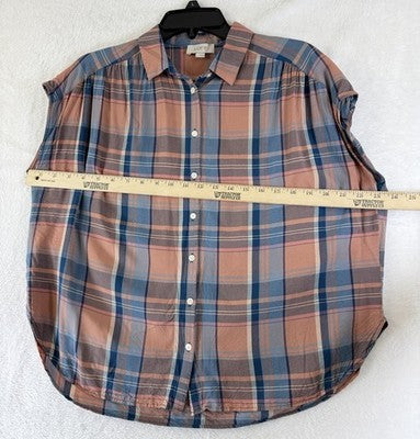 LOFT Womens Tops Large Sleeveless Shirt Plaid Button Up Lightweight Pink Blue