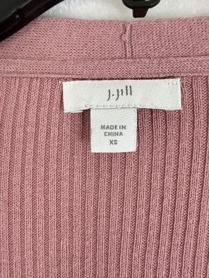 J Jill Cardigan Sweater XS Long Sleeve Open Front Rose Pink Pockets Womens