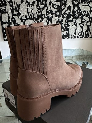 ANA Block Heel Booties 12 Womens Marie Cognac Brown Faux Suede Thick Sole Boots