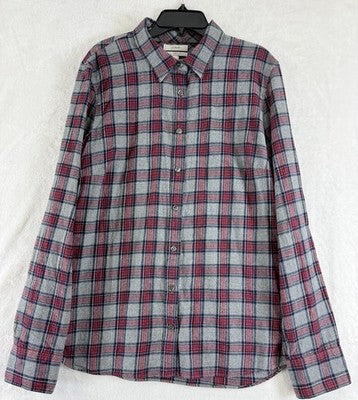 J Crew Flannel Shirt Womens 12 Boy Long Sleeve Gray Red Plaid Button Up Top
