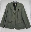 LL Bean Wool Blazer Womens 1X Green Jacket Vintage Silk Blend Tweed Plus Size