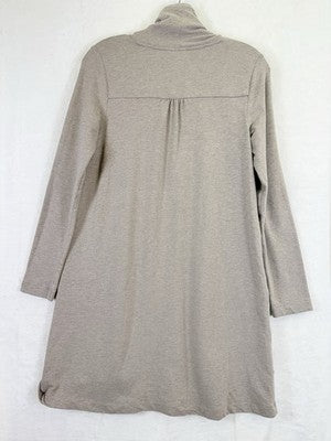 J Jill Dress XS Long Sleeve Cowl Neck Shift Knit Pima Cotton Beige Pockets Pure