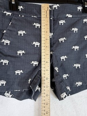 Ann Taylor Loft Riviera Shorts 00 Womens Blue Elephant Print 4” Cotton Stretch