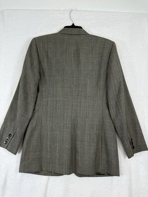 Vintage Lands End Size 6 Blazer Women 90s Tan Plaid Jacket Worsted Wool Made USA